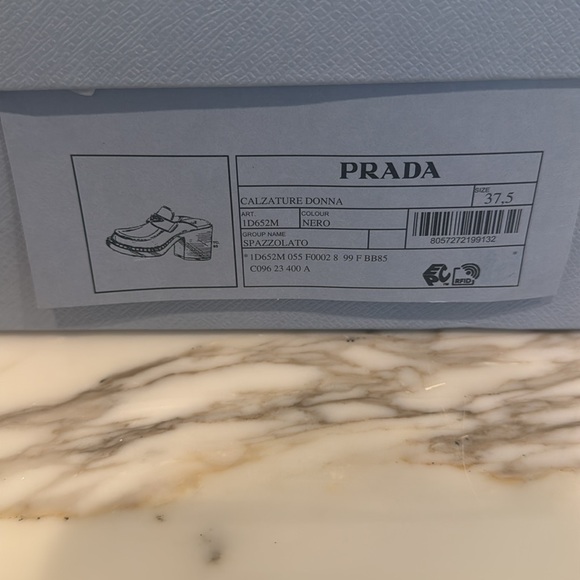 NIB Prada Chocolate Brushed Leather Heeled Loafer Mules EU 37.5 US 7.5 - Picture 10 of 11